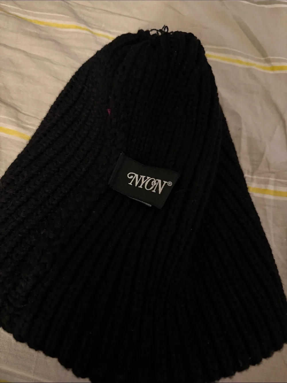 New York or Nowhere NYON Beanie Black Wool Blend Ribbed MOTTO CHUNKY Beanie - Picture 3 of 4